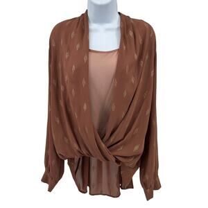Mystree Long Sleeve Top WMNS L Mauve Gold Built In Cami Adjustable Strap Hi Low